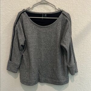 Cynthia Rowley Gray 3/4 Sleeve Top with Black Stripes size M